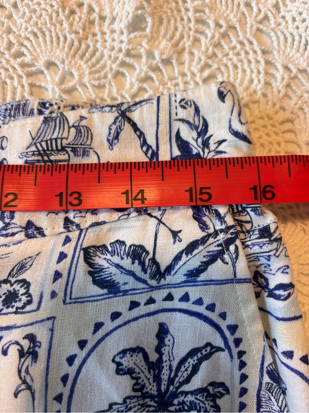 C & C CALIFORNIA 100% LINEN WIDE LEG CROP PANTS TROPICAL SCENIC PATCHWORK - Picture 7 of 9